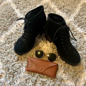 Topshop | Topshop Suede Lace-up Boots with Chunky Heel